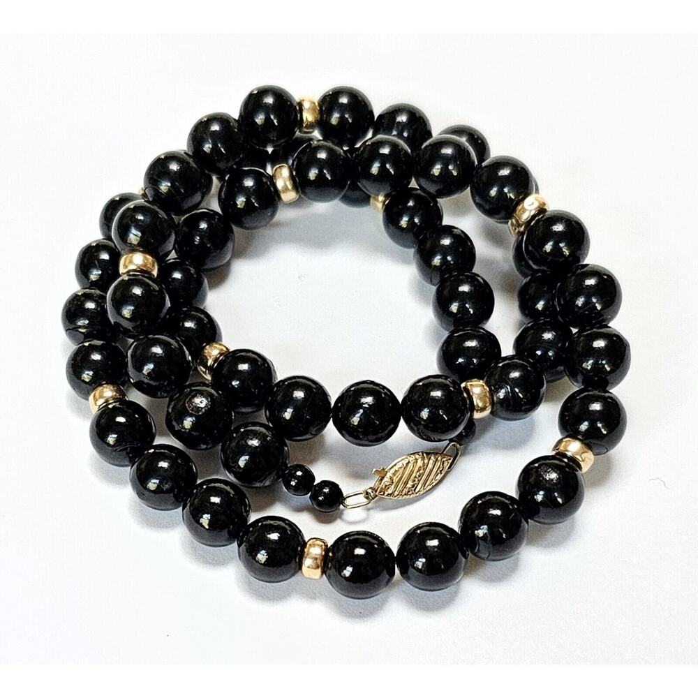 14k Black Coral Bead Necklace Jet Black Coral Women's Necklace 20.5"